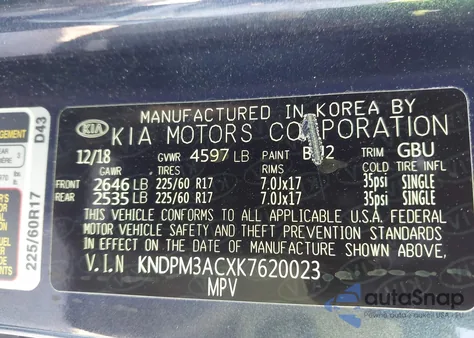 2019 Kia Sportage Lx z USA, uszkodzony, nr VIN KNDPM3ACXK7620023